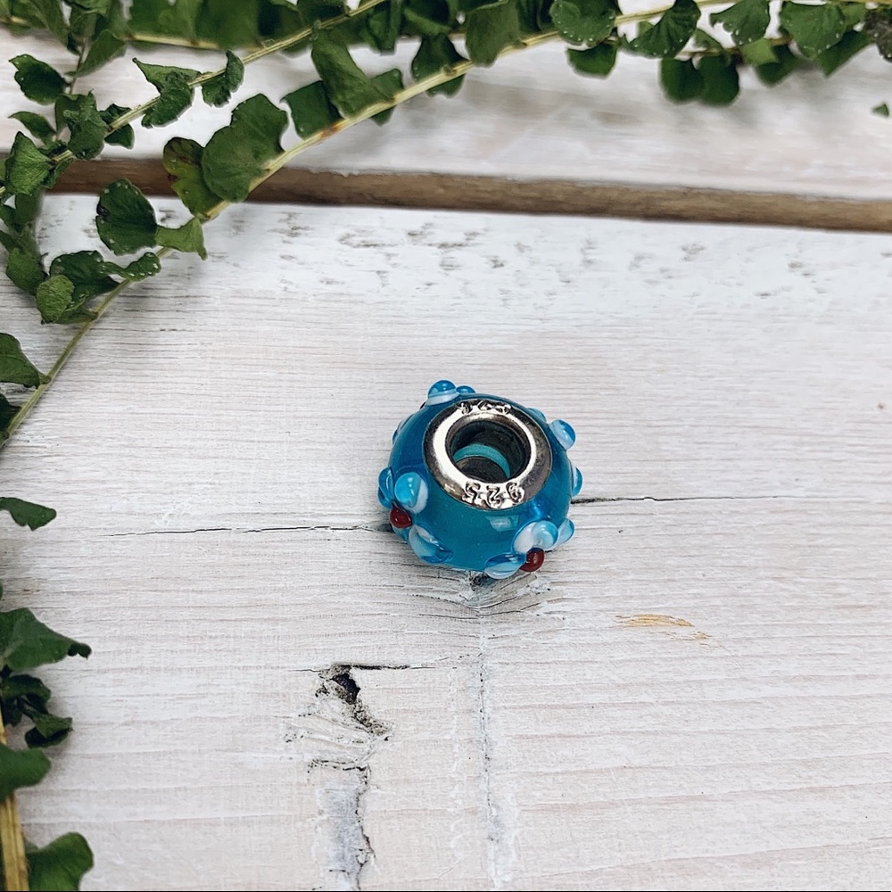 Blue Flower Glass Charm for Bracelet or Necklace